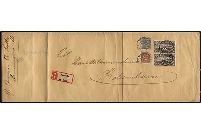 2½ pfg., 7½ pfg. og 1 mk. (par) Fælles udg. på aflangt 2. vægtkl. anbefalet brev fra Apenrade d. 7.5.1920 til København. Folder.