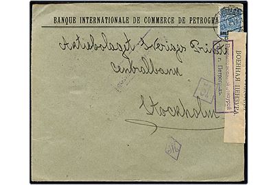 10/7 kop. Provisorium på brev fra Petrograd d. 31.1.1917 til Stockholm, Sverige. Åbnet af russisk censur i Petrograd.