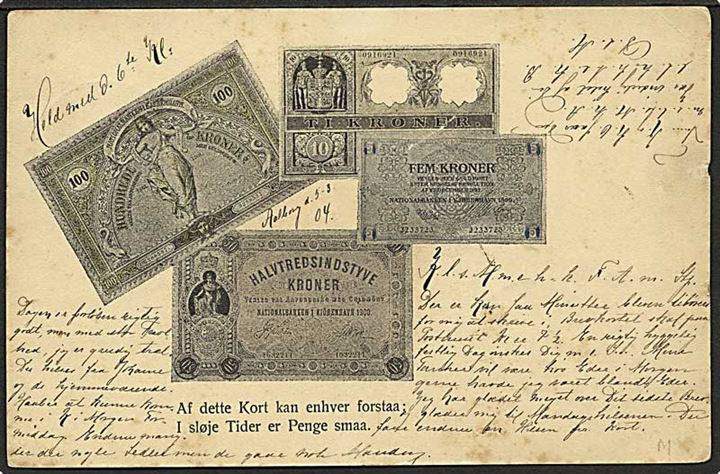 5 øre Våben på brevkort fra Aalborg annulleret med reserve bureaustempel Jydske Jernb. Pkt. T. 163 d. 6.3.1904 til Roskilde. Sjældent reserve stempel. Tidl. registrerede dato jf. Hovard.