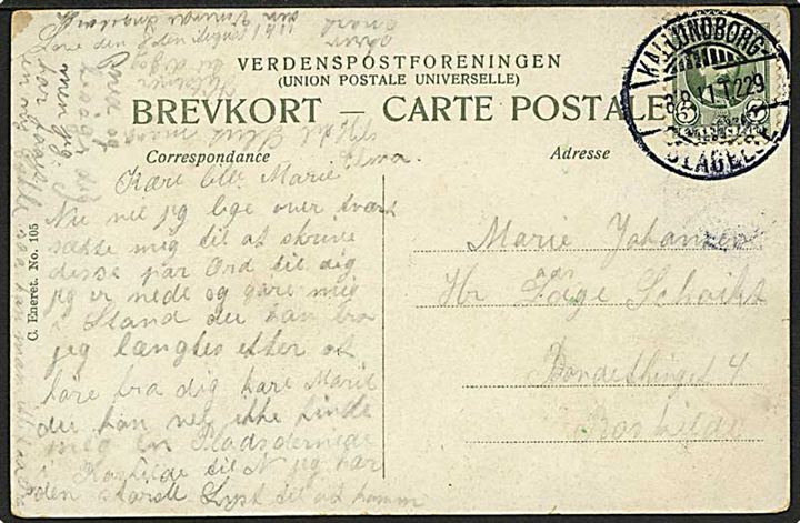 5 øre Fr. VIII på brevkort annulleret med bureaustempel Kallundborg - Slagelse T.229 d. 8.8.1911 til Roskilde.