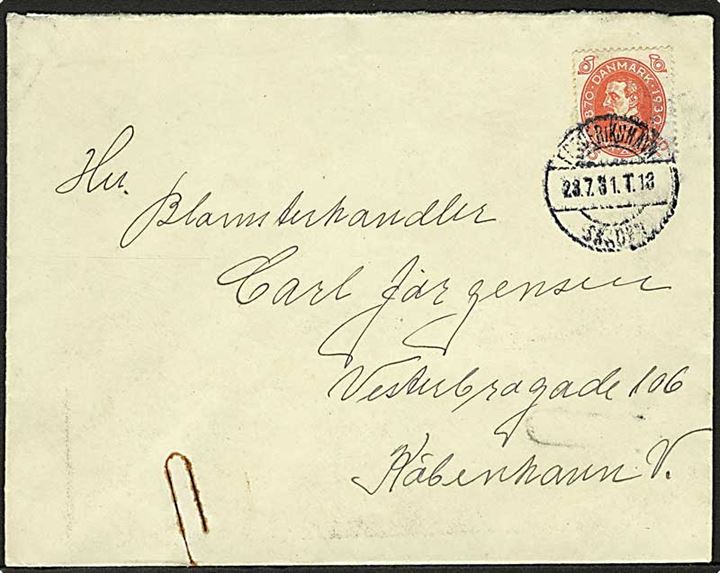 15 øre Chr. X 60 år på brev fra Skagen annulleret med bureaustempel Frederikshavn - Skagen T.13 d. 23.7.1931 til København.