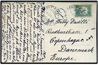 10 pa. på brevkort (Smyrna) stemplet Constantinopel d. 8.6.1910 til København, Danmark.