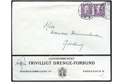 10 øre Chr. X i parstykke på fortrykt kuvert fra Frivilligt Drenge-Forbund (FDF) fra Esbjerg d. 11.4.1946 til Gørding.