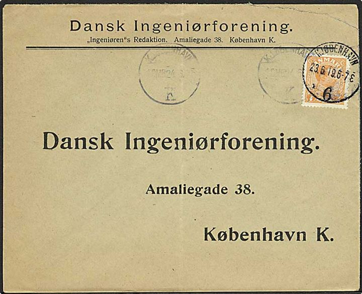 7 øre Chr. X med variant Spaltet C single på lokalbrev i Kjøbenhavn d. 23.6.1919. AFA: 500