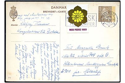 50 øre Fr. IX helsagsbrevkort (fabr. 210) med Mod Påske 1969 mærkat fra Roskilde d. 12.3.1969 til Hellerup.