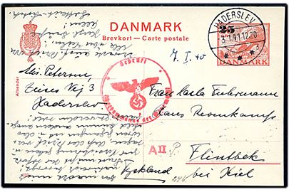 25/20 øre provisorisk helsagsbrevkort (fabr. 133) fra Haderslev d. 3.1.1941 til Flintbek pr. Kiel, Tyskland. Tysk censur fra Hamburg.