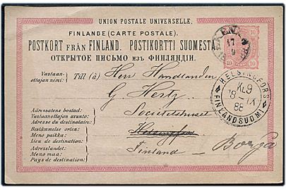 10 pen. helsagsbrevkort fra Ekenes d. 17.9.1888 til Helsingfors - eftersendt til Borgå.