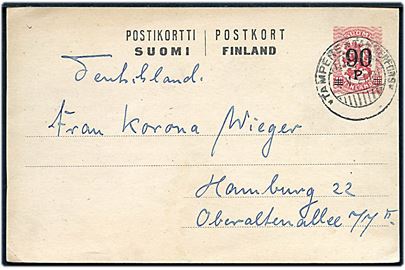 90/40 pen. provisorisk helsagsbrevkort fra Tammerfors d. 4.5.1921 til Hamburg, Tyskland.
