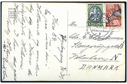 1½ c. og 6 c. Jamboree udg. på brevkort annulleret med spejderstempel fra 5. Verdensjamboree i Vogelenzang d. 4.8.1937 til København, Danmark.