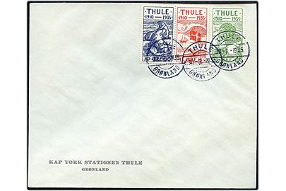 Første Thule udg. på fortrykt uadresseret FDC fra Kap York Stationen Thule annulleret med københavner stemplet Thule Grønland d. 30.8.1935.