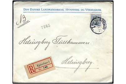 40 øre Chr. X med perfin LB på fortrykt kuvert fra Den danske Landmandsbank sendt anbefalet fra Kjøbenhavn d. 27.10.1920 til Helsingborg, Sverige.
