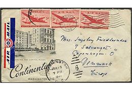 5 c. Transport (3) på illustreret hotelkuvert sendt som luftpost fra Washington DC d. 16.3.1948 til København, Danmark.