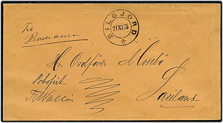 Ufrankeret tjenestebrev mærket Portofrit stemplet Silgjord d. 21.11.18858.