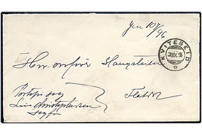 Ufrankeret tjenestebrev påskrevet Portofri Sag stemplet Kviteseid d. 20.9.1895.