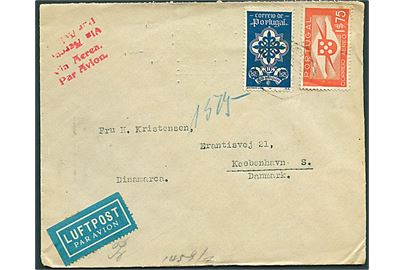 Portugisisk 3$50 frankeret luftpostbrev fra Lissabon d. 7.7.1943 til København, Danmark. Fra kaptajn ombord handelsskib S/S “Egholm” med “undercover”-adresse: Johan Beckmann, P. O. Box 164 i Lissabon. Åbnet af tysk censur i Berlin.