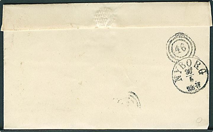 Kro-post. 4 sk. Krone/Scepter på brev annulleret med nr.stempel “51” fra Odense d. 30.5.(ca.1868) via Nyborg til Brahetrolleborg aflægges i Corinth Kroen. Påskrevet: Kværndrup. Corinth Kro var brevsamlingssted under Kværndrup 1865-1874. Flot forsendelse.