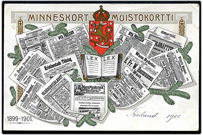 Minneskort med Finske aviser fra perioden 1899-1901. Uden adresselinier og no.
