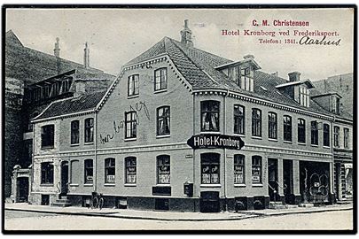 Aarhus, Frederiksport med Hotel Kronborg ved C.M. Christensen. J.J.N. no. 3514.