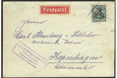 5 pfg. og 2½ pfg. (6) Germania på for- og bagside af frankeret feltpostbrev annulleret med blyant fra K. d. 5. Armierungsbatallion No.85 til København, Danmark.