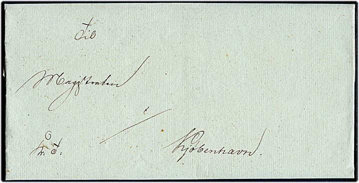 1827. Tjenestebrev mærket K.T. med indhold dateret Bornholms Amtskontor d. 6.11.1827 til Magistraten i Kjøbenhavn. 