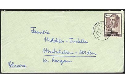 2,40 sh. Julius Wagner-Jeureggs på brev stemplet Riezlern/Kleinwalsertal d. 18.4.1957 til Schweiz. 