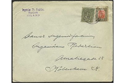 4 aur og 6 aur To Konger (begge misfarvet) på brev fra Reykjavik 1919 til København, Danmark.