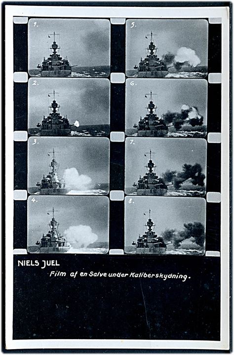 Niels Juel, artilleriskib under skydning. V. Thaning & Appel Marinepostkort serie P no. 111.