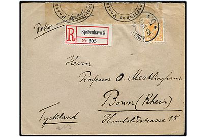 35 øre Chr. X single på anbefalet brev fra tyske Generalkonsulat i København d. 10.5.1918 til Bonn, Tyskland. Åbnet af tysk censur i Hamburg.