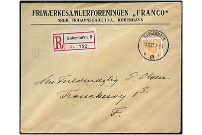 40 øre Chr. X single på anbefalet lokalbrev i Kjøbenhavn d. 3.12.1925.