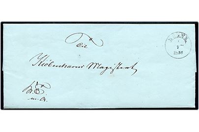 1851. Tjenestebrev mærket K.T.m.A. med fuldt indhold fra Bornholms Amtsstue og 1½ ringsstempel Rönne. d. 4.7.1851 til Kjøbenhavns Magistrat.