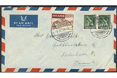 12 aur Sild i parstykke og 75 aur Luftpost på luftpostbrev fra Reykjavik d. 5.4.1948 til København, Danmark.