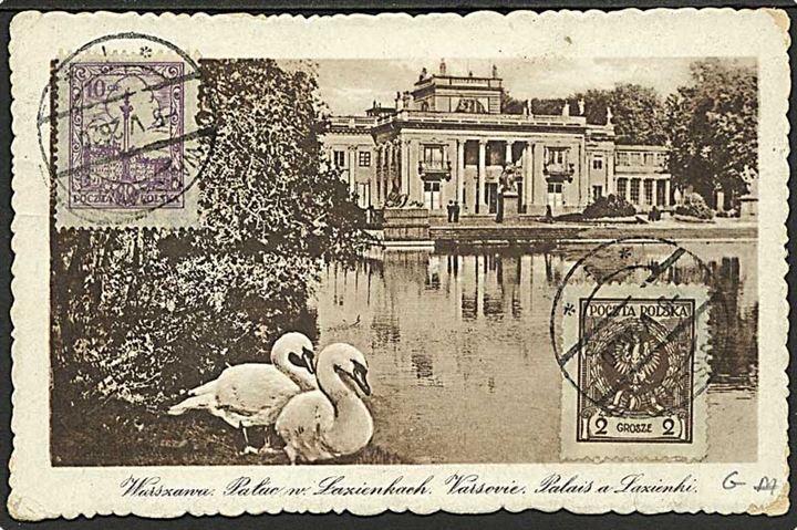 Polsk 12 gr. frankeret brevkort sendt som tryksag fra Warszawa d. 5.5.1926 til Akureyri på Island - eftersendt til Merløse, Danmark.