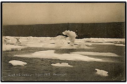 Island, drivis med Oddeyri, Akureyri d. 11.7.1915 med dampskib i baggrunden. Schiøth & Einarsson no. 7.