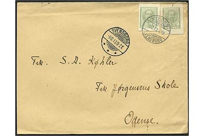 5 øre Fr. VIII (2) helsagsafklip på brev fra Gudme annulleret med bureaustempel Nyborg - Svendborg T.24 d. 9.12.1913 via Svendborg til Odense.