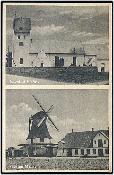 Ravsted, kirke og mølle. P. Andersen no. 8642-51.