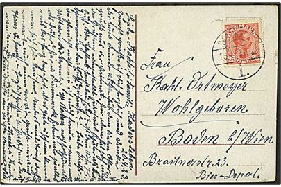 25 øre Chr. X på brevkort annulleret med brotype Vb stempel Haderslev 1 d. 23.4.1923 til Baden, Tyskland.