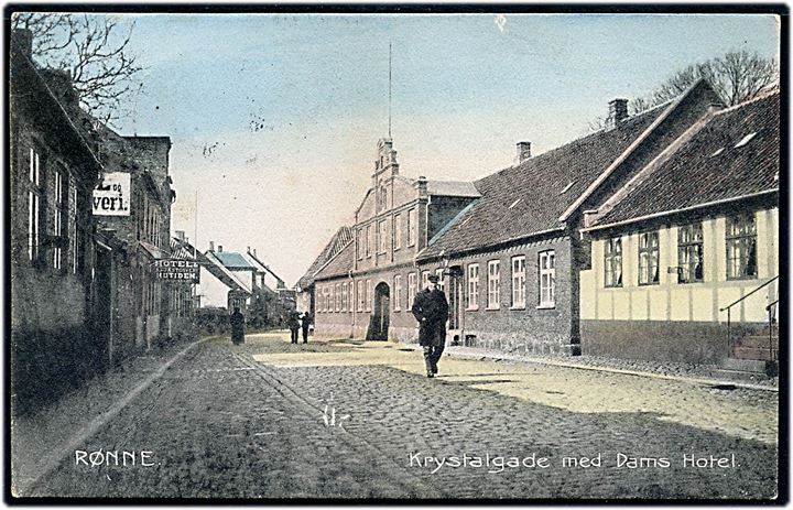 Rønne, Krystalgade med Dams Hotel. Frits Sørensen no. 31.