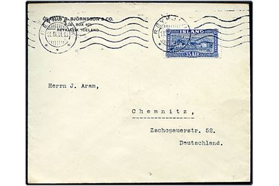 35 aur Landskab single på brev fra Reykjavik d. 11.3.1931 til Chemnitz, Tyskland.