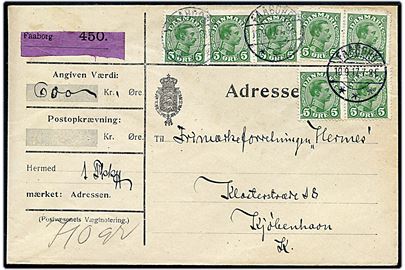 5 øre Chr. X (7) på adressebrev for værdipakke fra Baron Berner-Schilden-Holsten på Holstenhuus stemplet Faaborg d. 19.9.1917 til København.