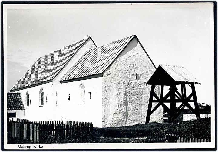 20+5/15+5 øre Frihedsfonden provisorium på brevkort (Maarup kirke ved Lønstrup) annulleret Christiansfeld d. 13.7.1955 til Sdr. Vilstrup.