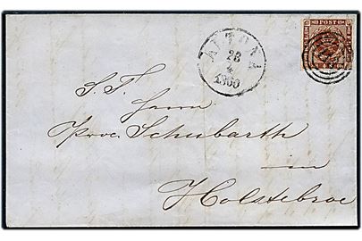 4 sk. 1858 udg. på brev annulleret med nr.stempel 113 og sidestemplet antiqua Altona d. 23.4.1860 til Holstebro.