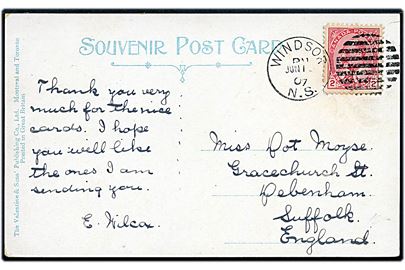 2 cents Edward VII på brevkort (Water front, Winsor, N.S.) annulleret Winsor N.S. d. 1?.6.1907 til England.