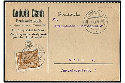 25 gr. Pilsudski udg. single på brevkort fra Krolewska Huta d. 15.11.1928 til Wien, Østrig.