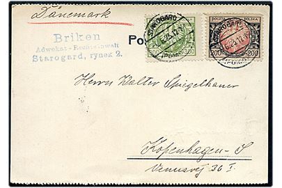 200 mk. og 300 mk. infla udg. på brevkort fra Starogard d. 5.6.1923 til København, Danmark.