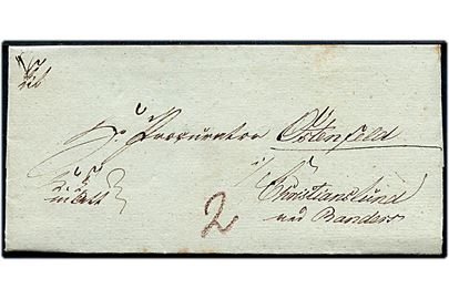 1832. Tjenestebrev mærket K.T. m. Att. med indhold fra Viborg Stift d. 6.2.1832 til Ostenfeld på Christianslund ved Randers. Påskrevet 2 sk. bærepenge.