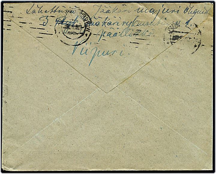 Ufrankeret fortrykt kuvert fra 3. Jääkäri-Rykmentti (3. Jæger Regiment) sendt som feltpost (Kenttäposti) under den finske borgerkrig fra Wiborg d. 1.7.1918 til Helsingfors. Sort afd.-stempel fra 3. Jääkäri-Kykmentti og på bagsiden håndskrevet afsender. 