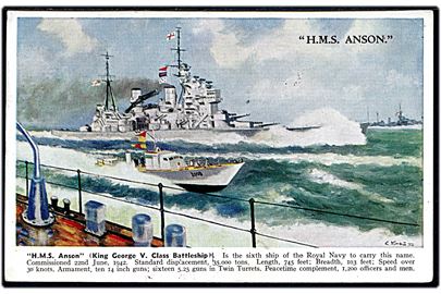 HMS Anson, King George V - class battleship. Valentine's Royal Navy no. 5043.