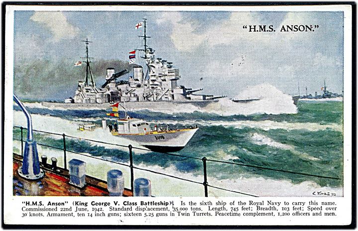 HMS Anson, King George V - class battleship. Valentine's Royal Navy no. 5043.