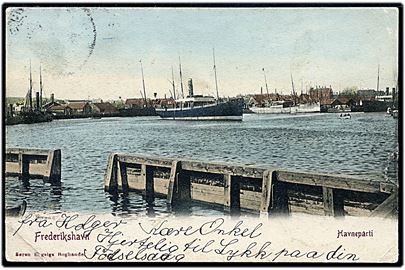 Frederikshavn, havneparti med flere skibe. S.Engsig u/no.
