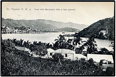 D.V.I., St. Thomas, Town with Manecke's Villa. T. Schwidernoch no. 8843.
